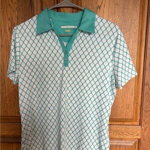 Greg Norman Collection Teal and White Polo Shirt Size Medium